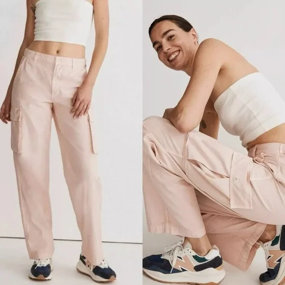 Madewell Pants‎ Women's Size 28x28 Light Pink Button Cargo Pockets Mid Rise - Picture 2 of 10